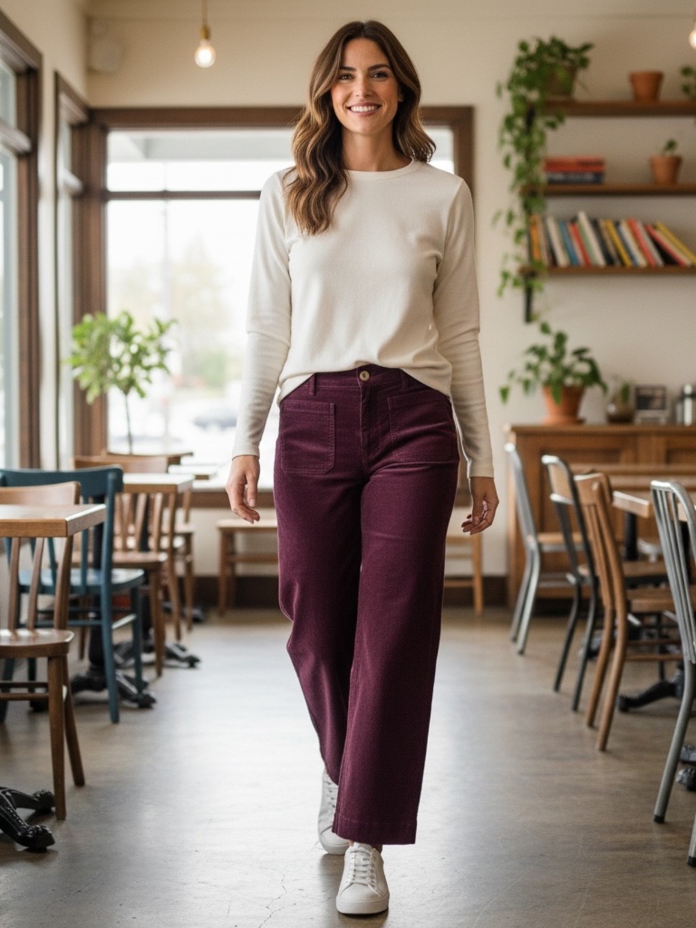 Loft The Palmer Wide Leg Pants High Waist Patch Pocket Office Casual Burgundy 14